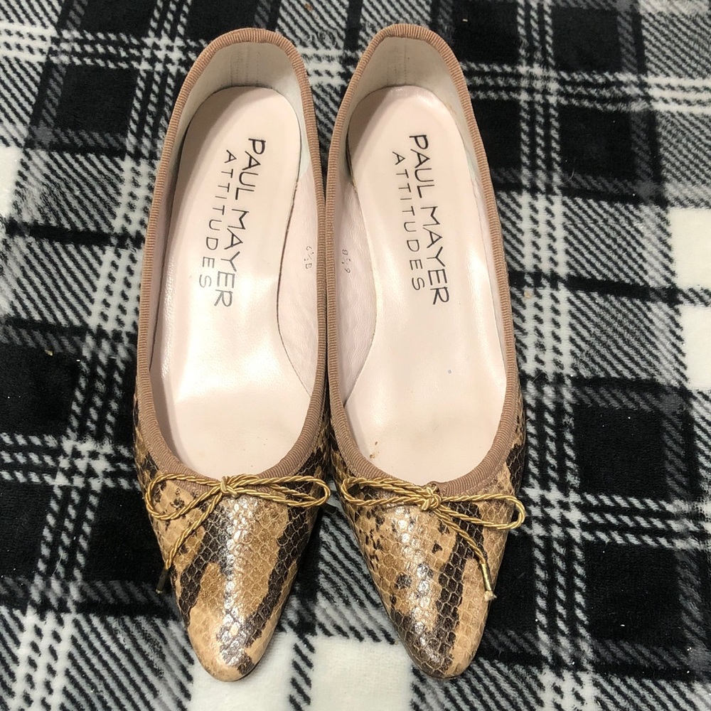 Paul Mayer Gold Snakeskin Pointed Toe Ballet Flats